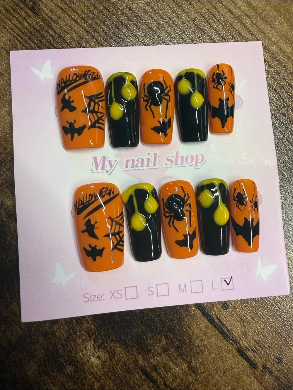 Halloween Press-On Nails - Orange & Black Large